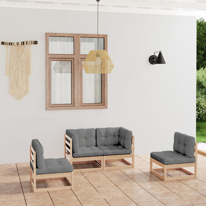 vidaXL 4-tlg. Garten-Lounge-Set mit Kissen Kiefer Massivholz