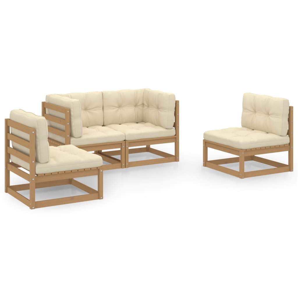 vidaXL Salon de jardin 4 pièces avec coussins Bois de pin massif