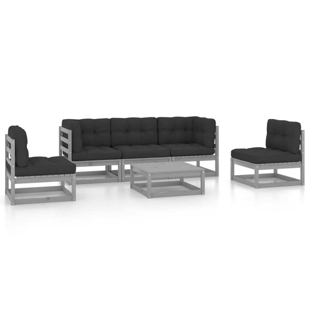 vidaXL Salon de jardin 6 pcs avec coussins, bois de pin massif