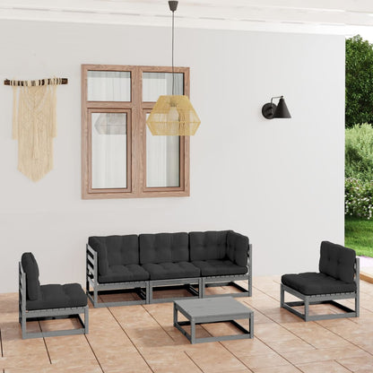 vidaXL Salon de jardin 6 pcs avec coussins, bois de pin massif