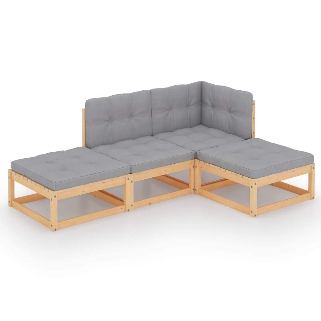 vidaXL 4-tlg. Garten-Lounge-Set mit Kissen Massivholz Kiefer