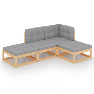 vidaXL 4-tlg. Garten-Lounge-Set mit Kissen Massivholz Kiefer
