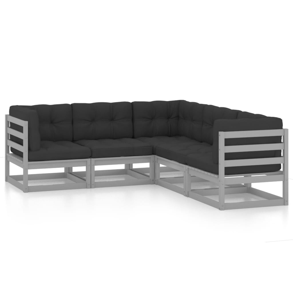 vidaXL Ensemble de salon de jardin 5 pcs avec coussins Bois de pin massif