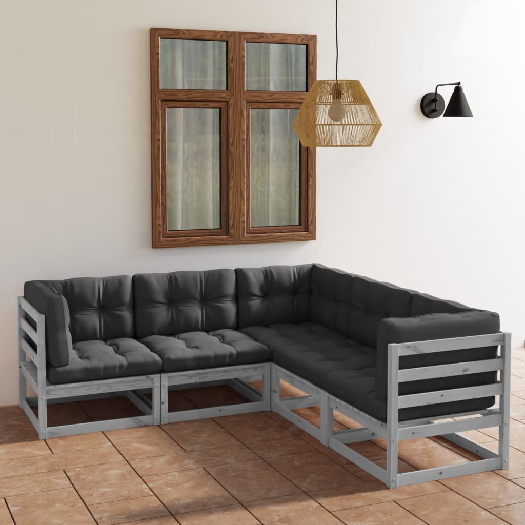 vidaXL Ensemble de salon de jardin 5 pcs avec coussins Bois de pin massif