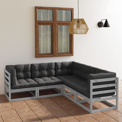 vidaXL Ensemble de salon de jardin 5 pcs avec coussins Bois de pin massif