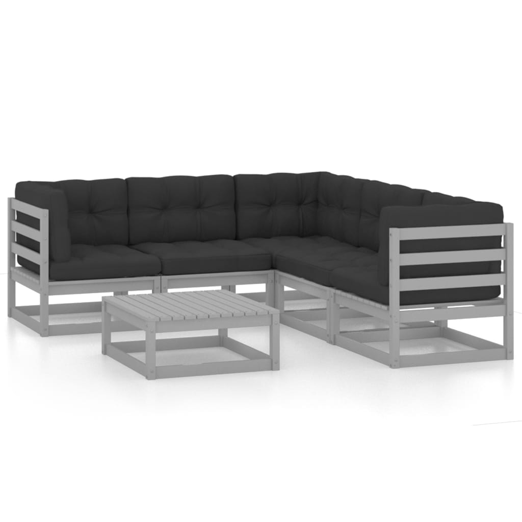 vidaXL Salon de jardin 6 pcs avec coussins, bois de pin massif