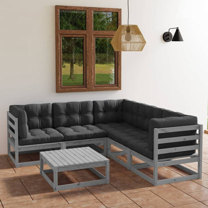 vidaXL Salon de jardin 6 pcs avec coussins, bois de pin massif