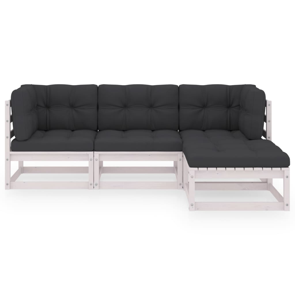 vidaXL Salon de jardin 4 pcs avec coussins, bois de pin massif