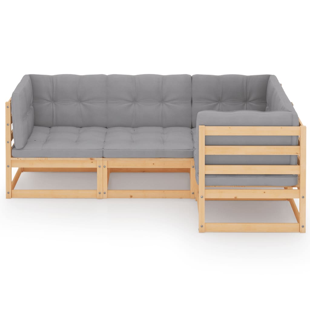 vidaXL Salon de jardin 4 pcs avec coussins, bois de pin massif