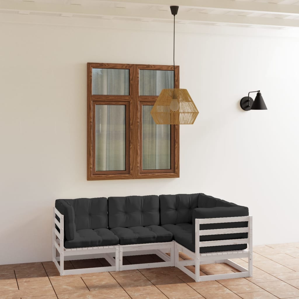 vidaXL Salon de jardin 4 pcs avec coussins, bois de pin massif