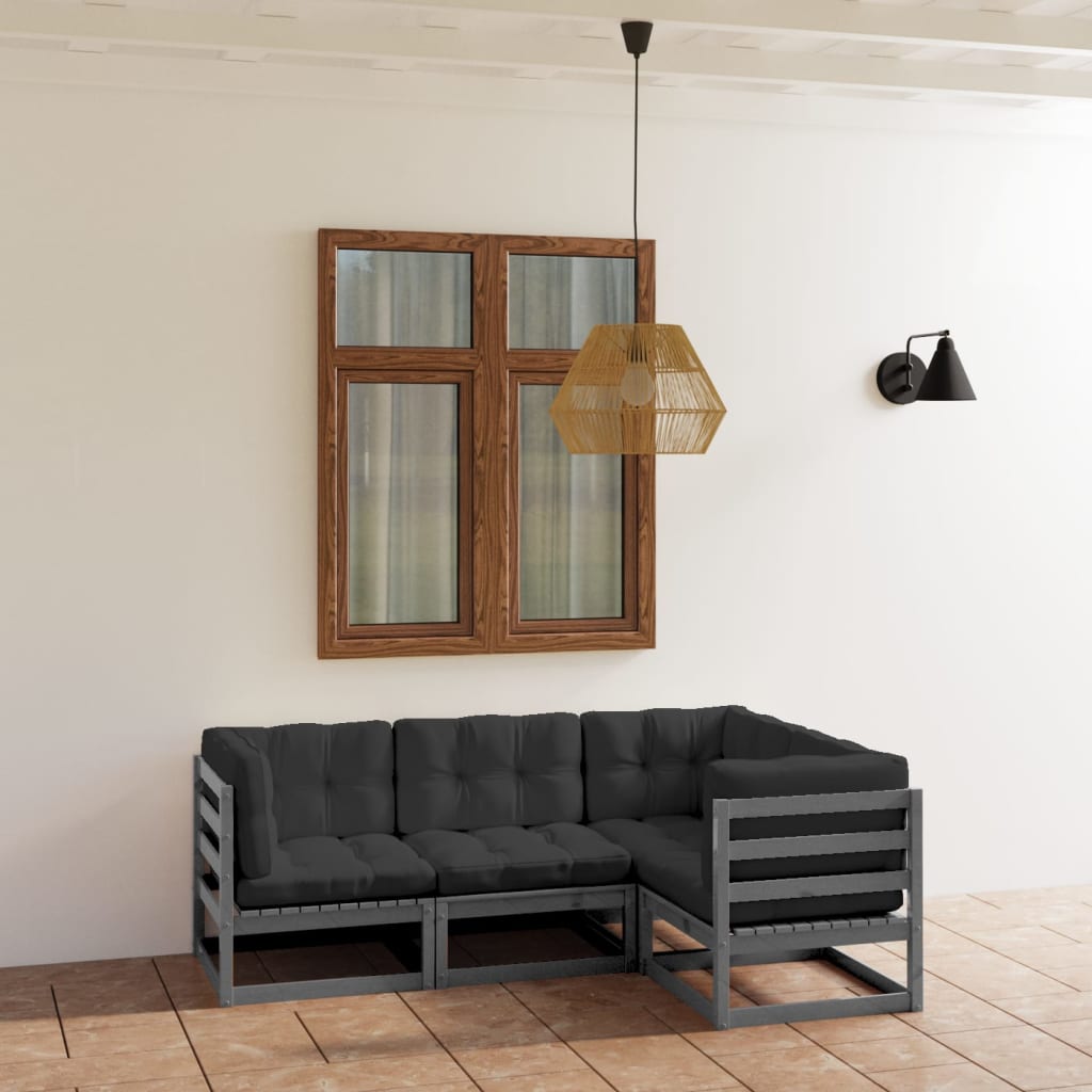vidaXL Salon de jardin 4 pièces avec coussins Bois de pin massif
