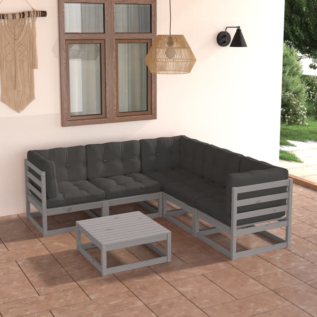 vidaXL 6-tlg. Garten-Lounge-Set mit Kissen Massivholz Kiefer