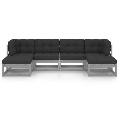 vidaXL 6-tlg. Garten-Lounge-Set mit Kissen Grau Massivholz Kiefer