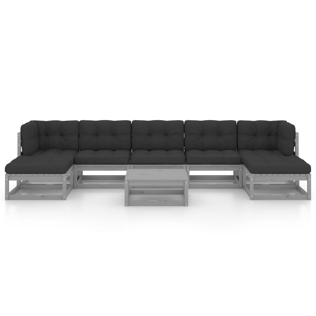 vidaXL 8-tlg. Garten-Lounge-Set mit Kissen Grau Massivholz Kiefer