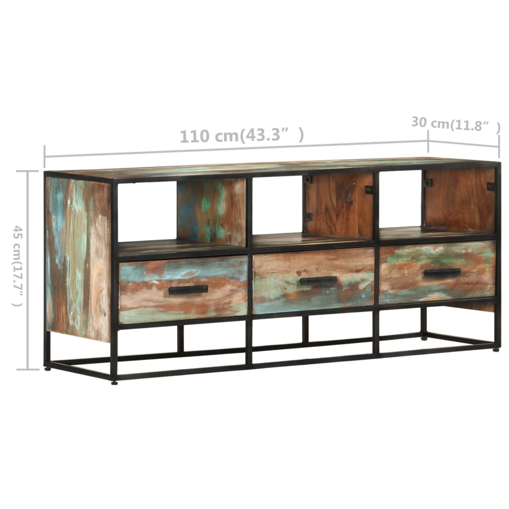 vidaXL Meuble TV 110x30x45 cm en bois de récupération massif