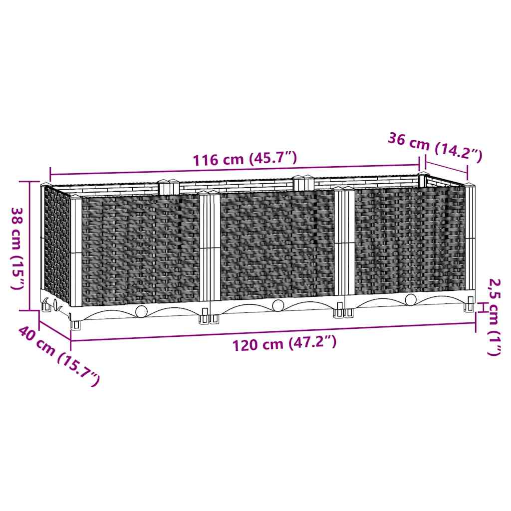 vidaXL Hochbeet 120 x 40 x 38 cm Polypropylen