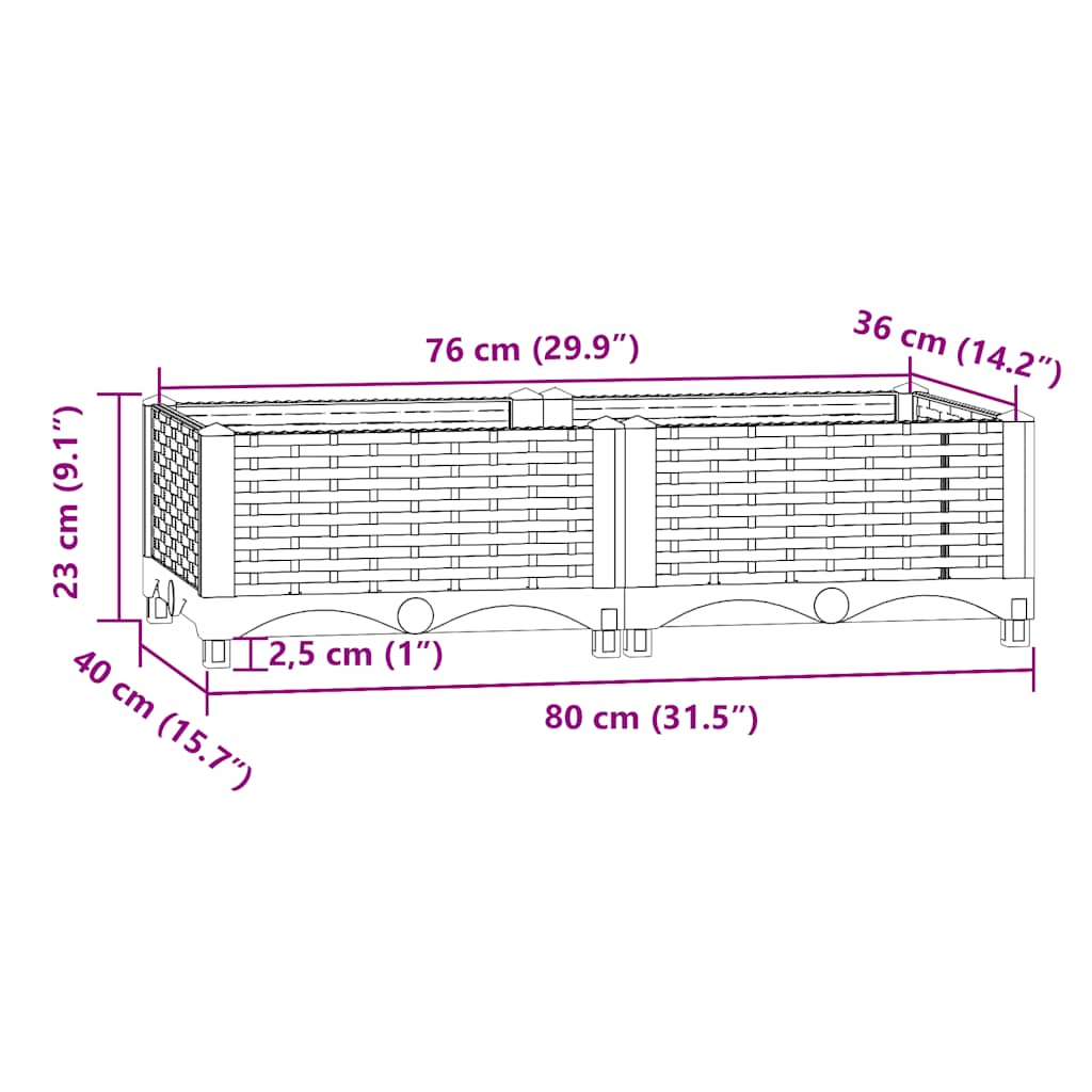 vidaXL Hochbeet 80x40x23 cm Polypropylen