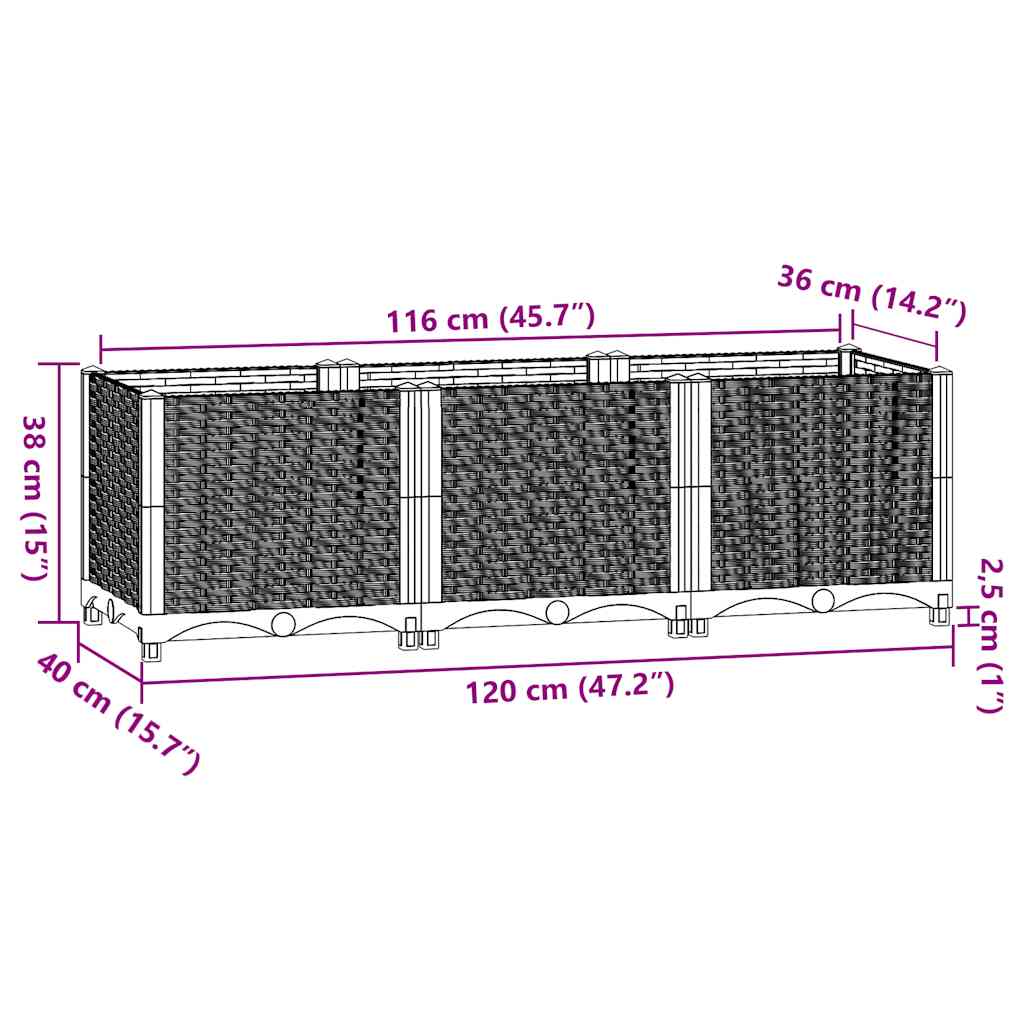 vidaXL Hochbeet 120x40x38 cm Polypropylen