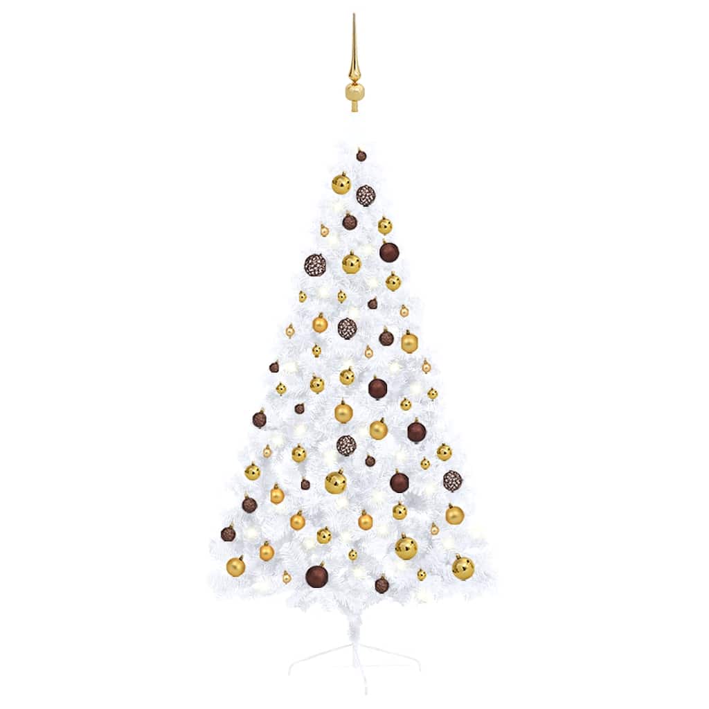 vidaXL Künstlicher Halb-Weihnachtsbaum Beleuchtung Kugeln Weiß 150 cm