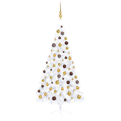 vidaXL Künstlicher Halb-Weihnachtsbaum Beleuchtung Kugeln Weiß 150 cm