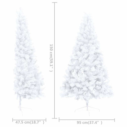 vidaXL Künstlicher Halb-Weihnachtsbaum Beleuchtung Kugeln Weiß 150 cm