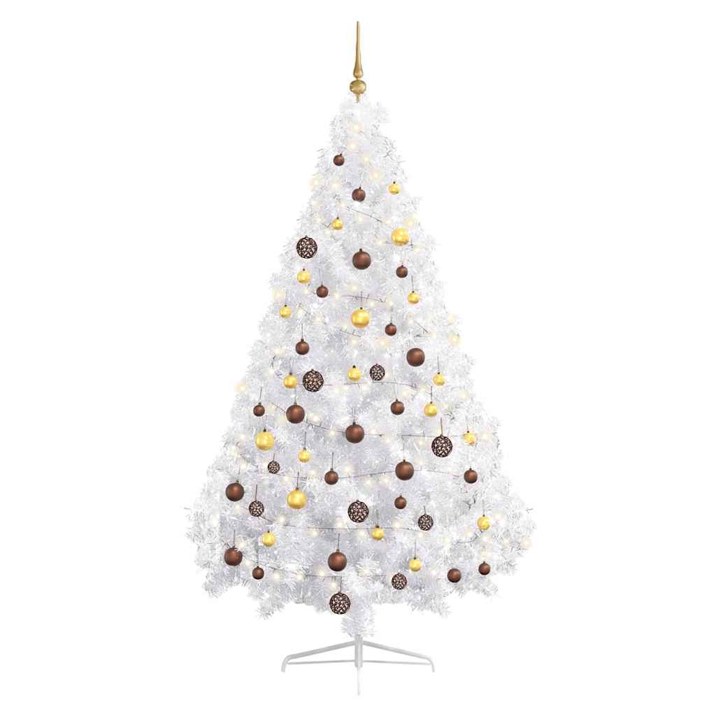 vidaXL Künstlicher Halb-Weihnachtsbaum Beleuchtung Kugeln Weiß 180 cm