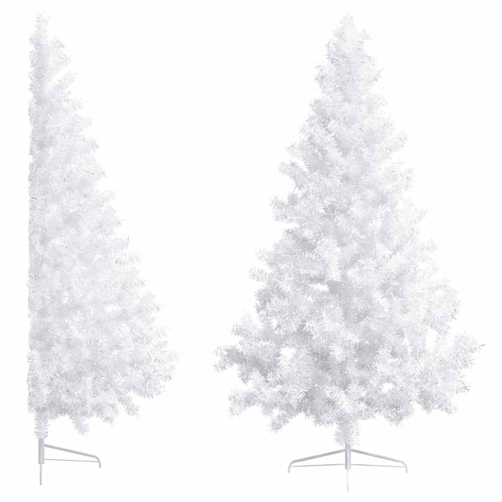 vidaXL Künstlicher Halb-Weihnachtsbaum Beleuchtung Kugeln Weiß 180 cm