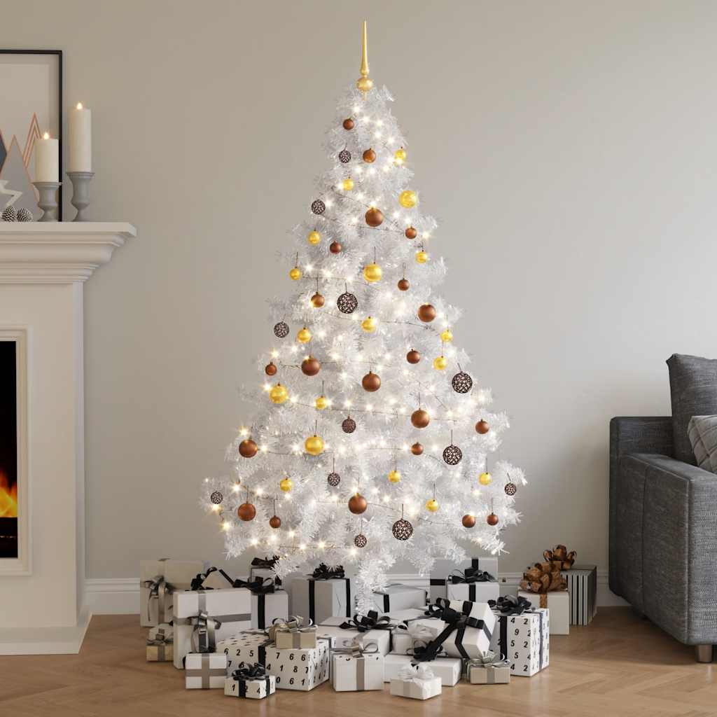 vidaXL Künstlicher Halb-Weihnachtsbaum Beleuchtung Kugeln Weiß 180 cm