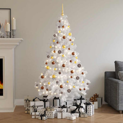 vidaXL Künstlicher Halb-Weihnachtsbaum Beleuchtung Kugeln Weiß 180 cm