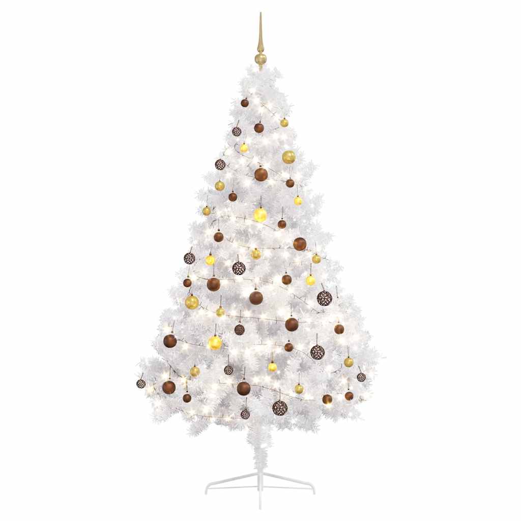 vidaXL Künstlicher Halb-Weihnachtsbaum Beleuchtung Kugeln Weiß 210 cm