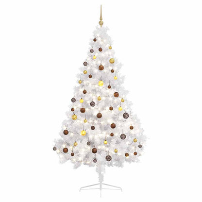 vidaXL Künstlicher Halb-Weihnachtsbaum Beleuchtung Kugeln Weiß 210 cm