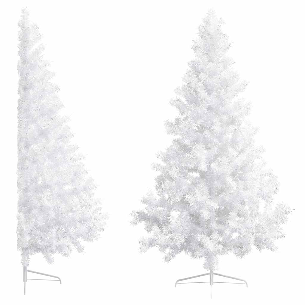 vidaXL Künstlicher Halb-Weihnachtsbaum Beleuchtung Kugeln Weiß 210 cm