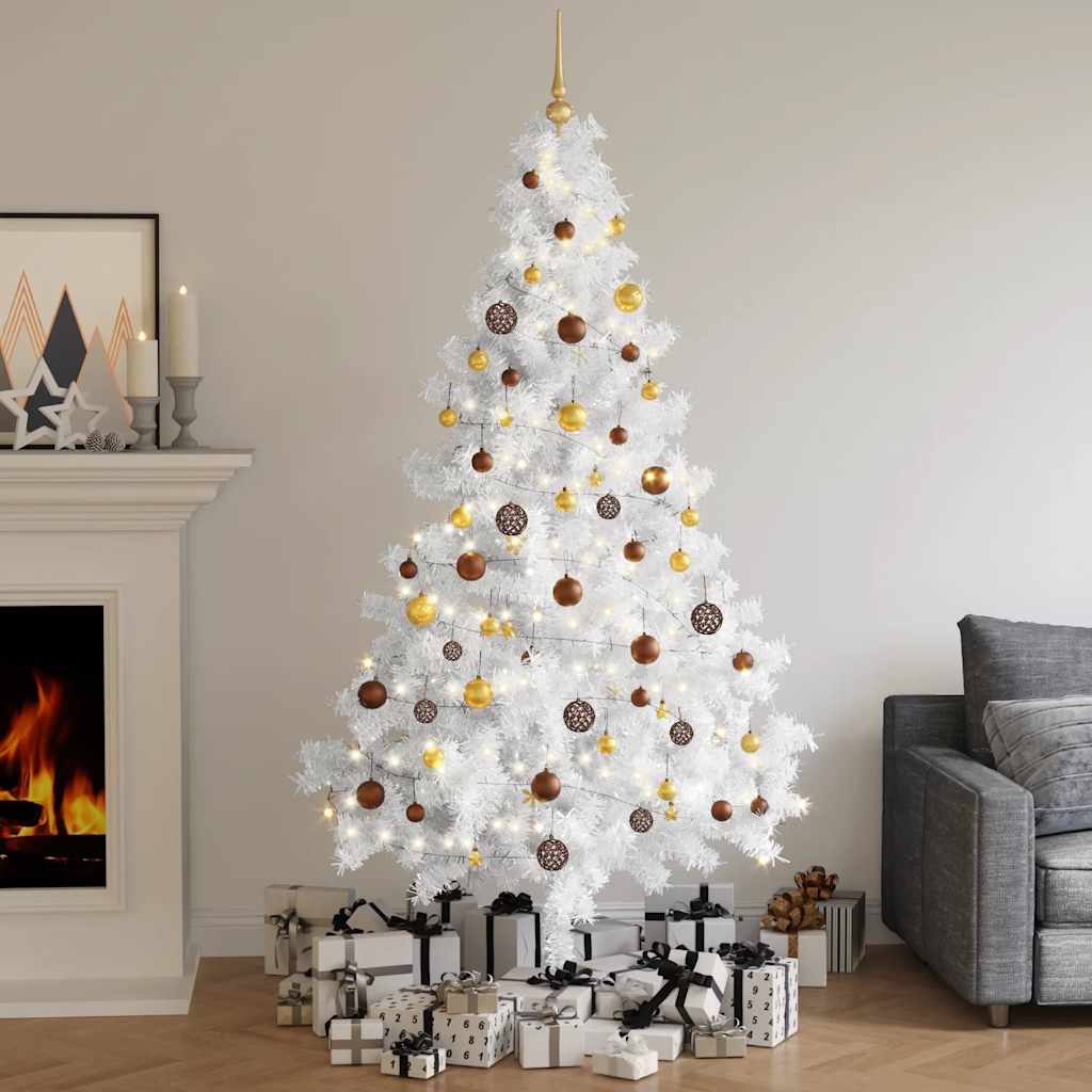 vidaXL Künstlicher Halb-Weihnachtsbaum Beleuchtung Kugeln Weiß 210 cm