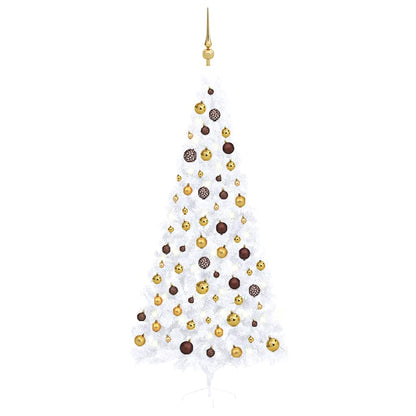 vidaXL Künstlicher Halb-Weihnachtsbaum Beleuchtung Kugeln Weiß 240 cm