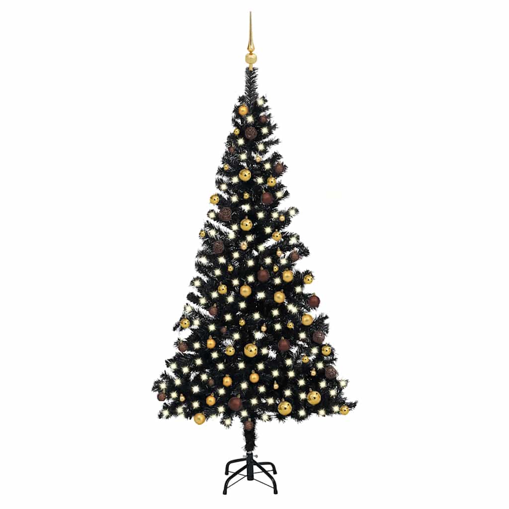 vidaXL Künstlicher Weihnachtsbaum Beleuchtung & Kugeln Schwarz 210 cm