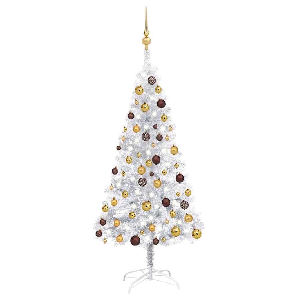 vidaXL Künstlicher Weihnachtsbaum Beleuchtung & Kugeln Silber 150 cm
