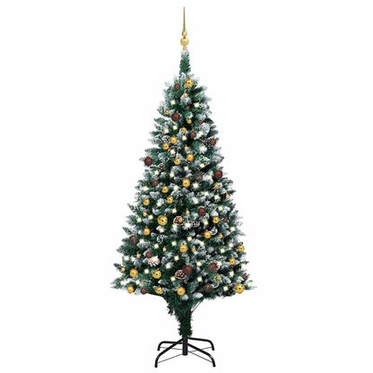 vidaXL Künstlicher Weihnachtsbaum mit LEDs Kugeln Zapfen 210 cm