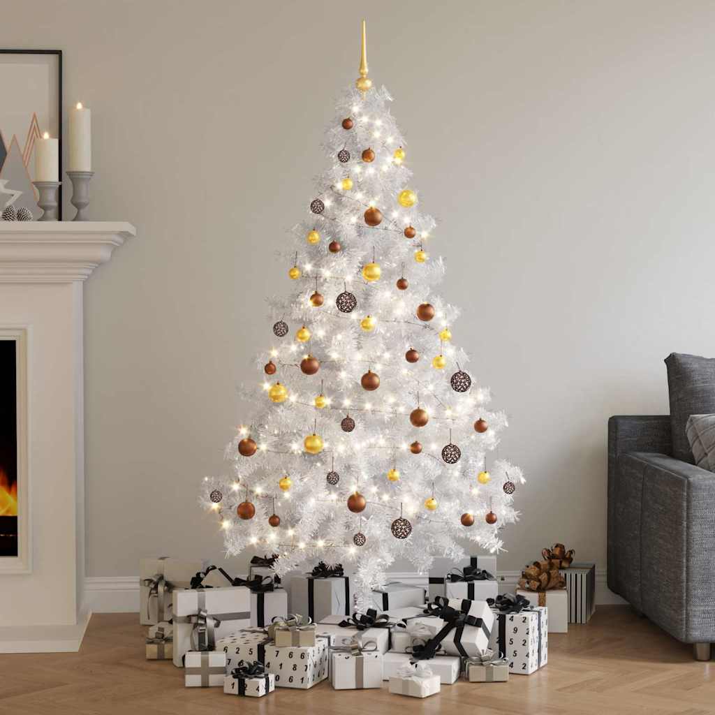 vidaXL Künstlicher Weihnachtsbaum mit Beleuchtung & Kugeln Weiß 180 cm