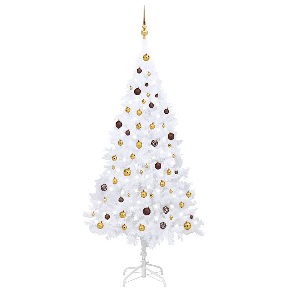 vidaXL Künstlicher Weihnachtsbaum mit Beleuchtung & Kugeln Weiß 210 cm