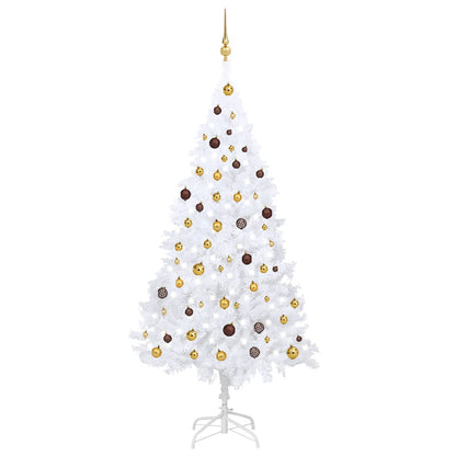 vidaXL Künstlicher Weihnachtsbaum mit Beleuchtung & Kugeln Weiß 210 cm