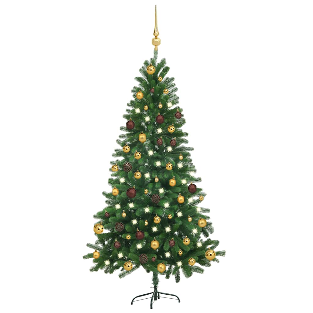 vidaXL Künstlicher Weihnachtsbaum mit Beleuchtung & Kugeln 150 cm Grün