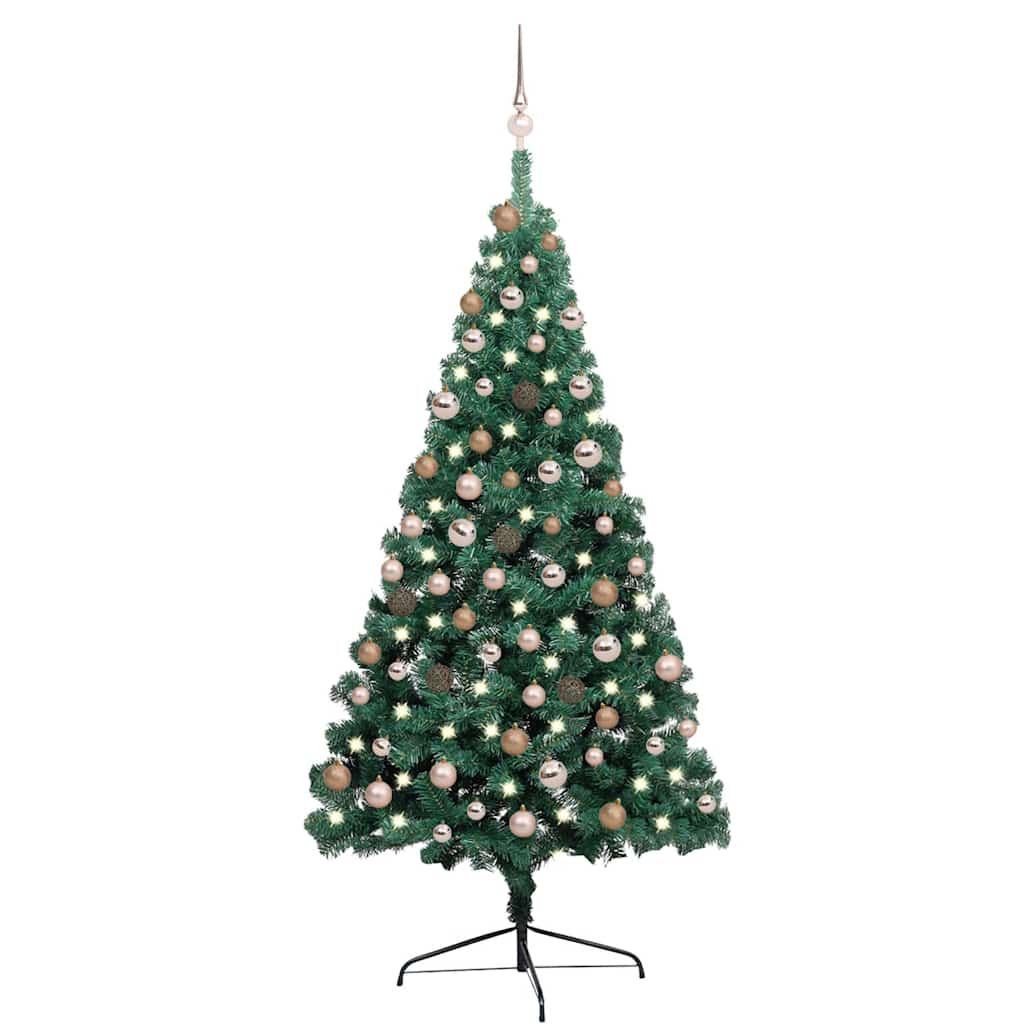 vidaXL Künstlicher Halb-Weihnachtsbaum Beleuchtung Kugeln Grün 180 cm