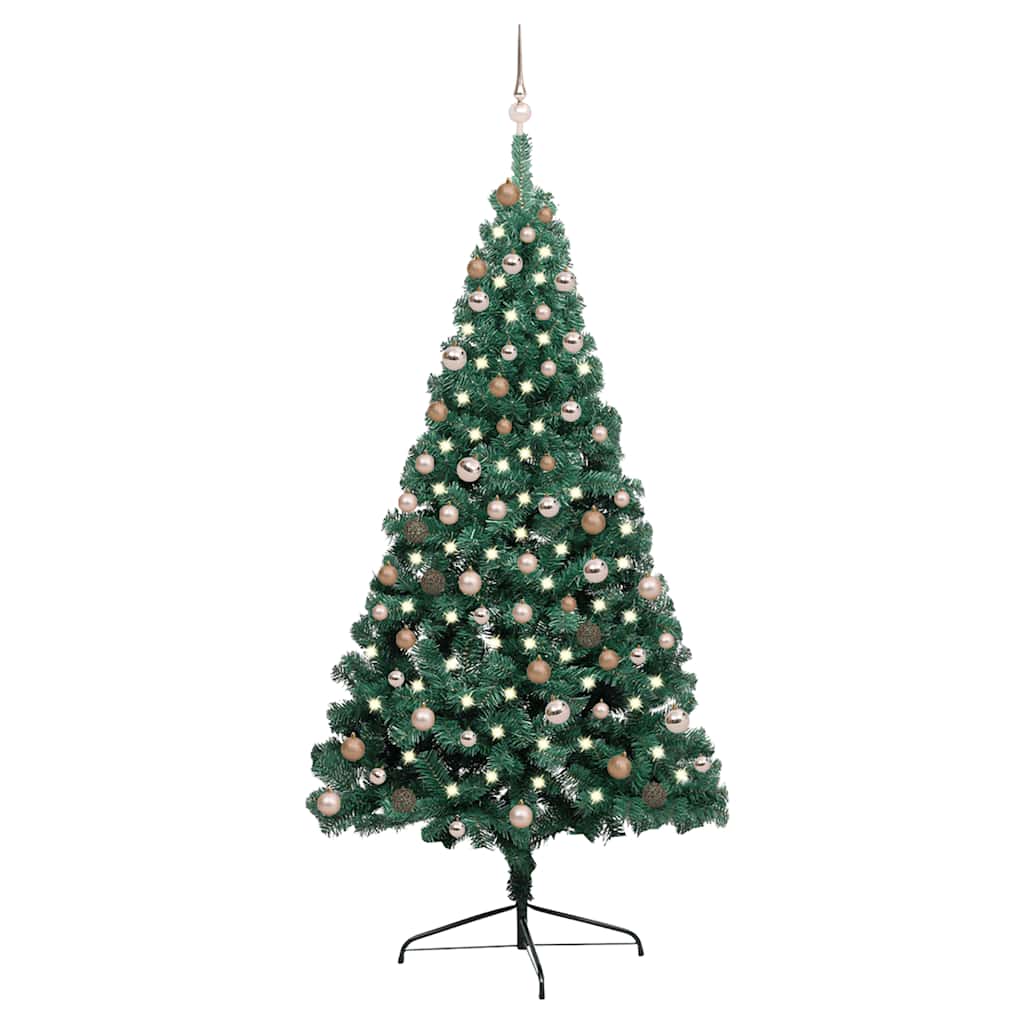 vidaXL Künstlicher Halb-Weihnachtsbaum Beleuchtung Kugeln Grün 210 cm