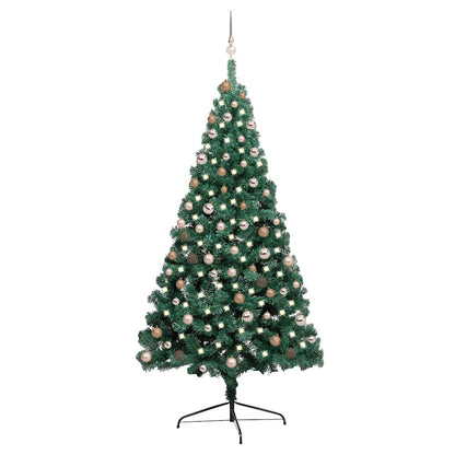 vidaXL Künstlicher Halb-Weihnachtsbaum Beleuchtung Kugeln Grün 210 cm