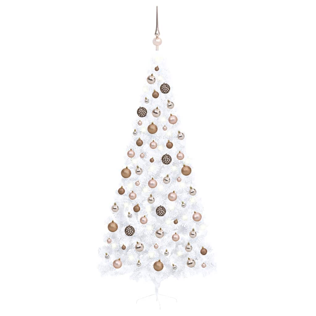vidaXL Künstlicher Halb-Weihnachtsbaum Beleuchtung Kugeln Weiß 240 cm