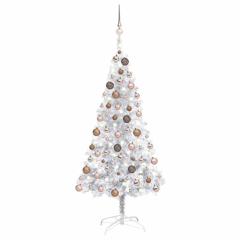 vidaXL Künstlicher Weihnachtsbaum Beleuchtung & Kugeln Silber 120 cm