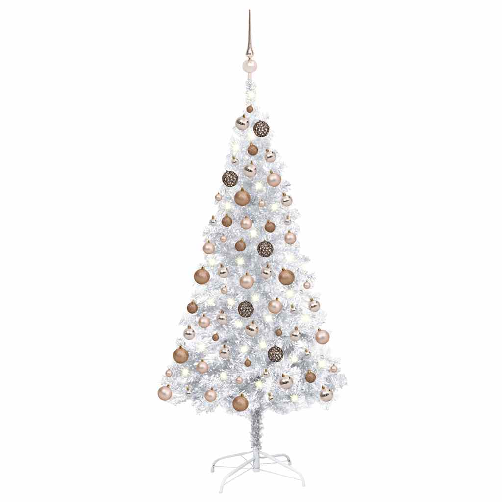 vidaXL Künstlicher Weihnachtsbaum Beleuchtung & Kugeln Silber 150 cm