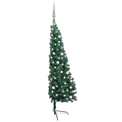 vidaXL Künstlicher Halb-Weihnachtsbaum Beleuchtung Kugeln Grün 180 cm