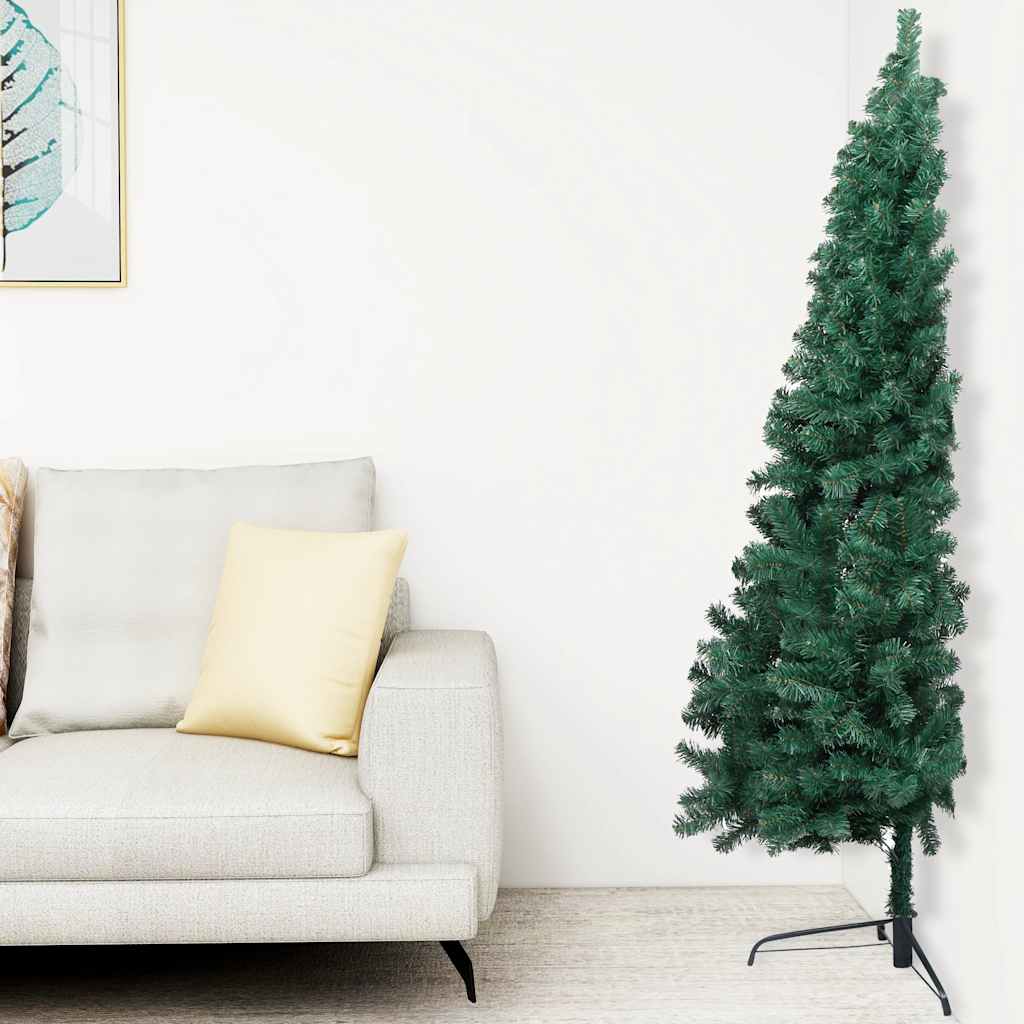 vidaXL Künstlicher Halb-Weihnachtsbaum Beleuchtung Kugeln Grün 180 cm