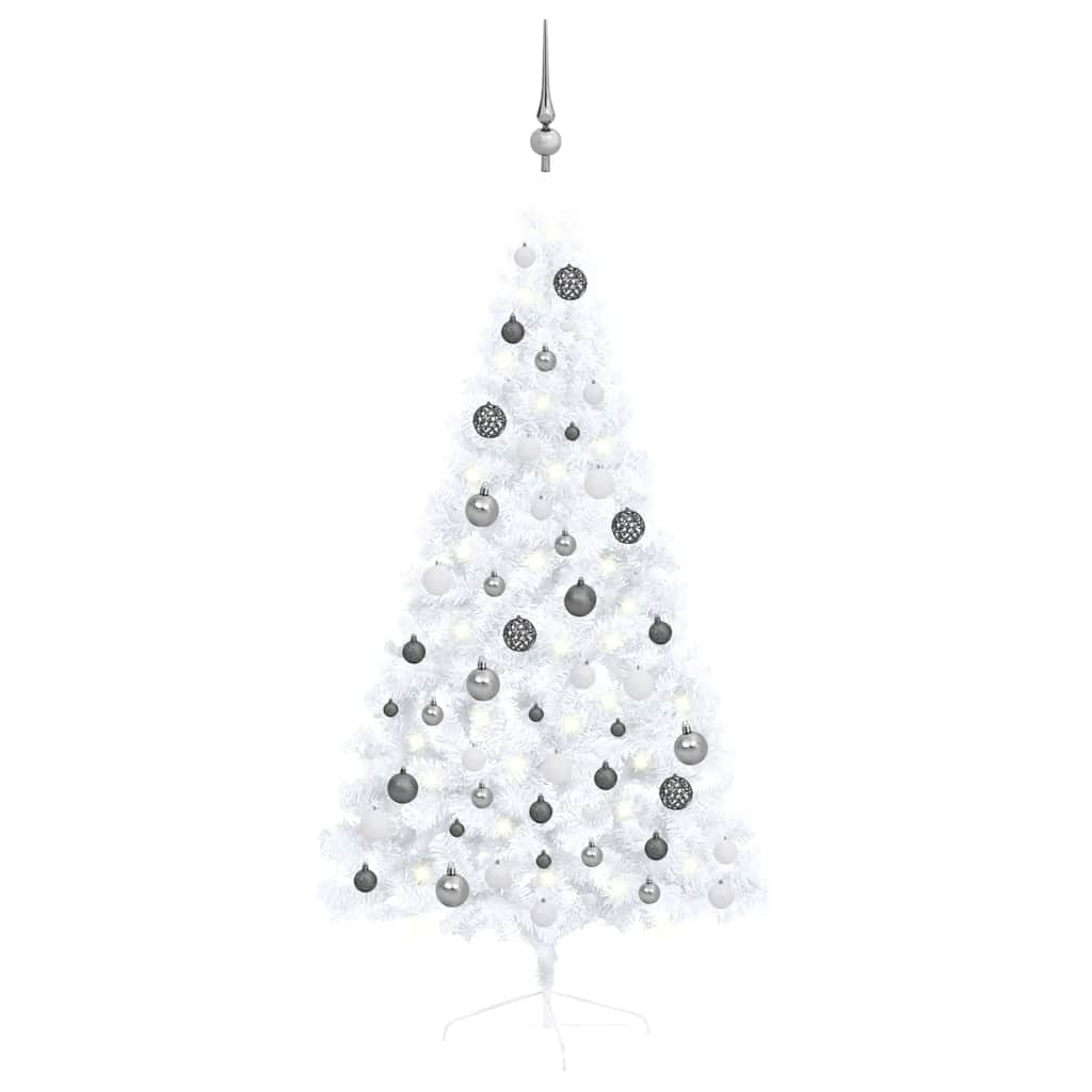 vidaXL Künstlicher Halb-Weihnachtsbaum Beleuchtung Kugeln Weiß 150 cm